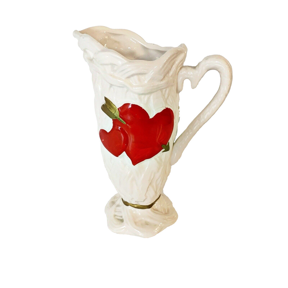 Vintage Relpo Valentine Double Heart & Arrow Ceramic Vase Pitcher #5813